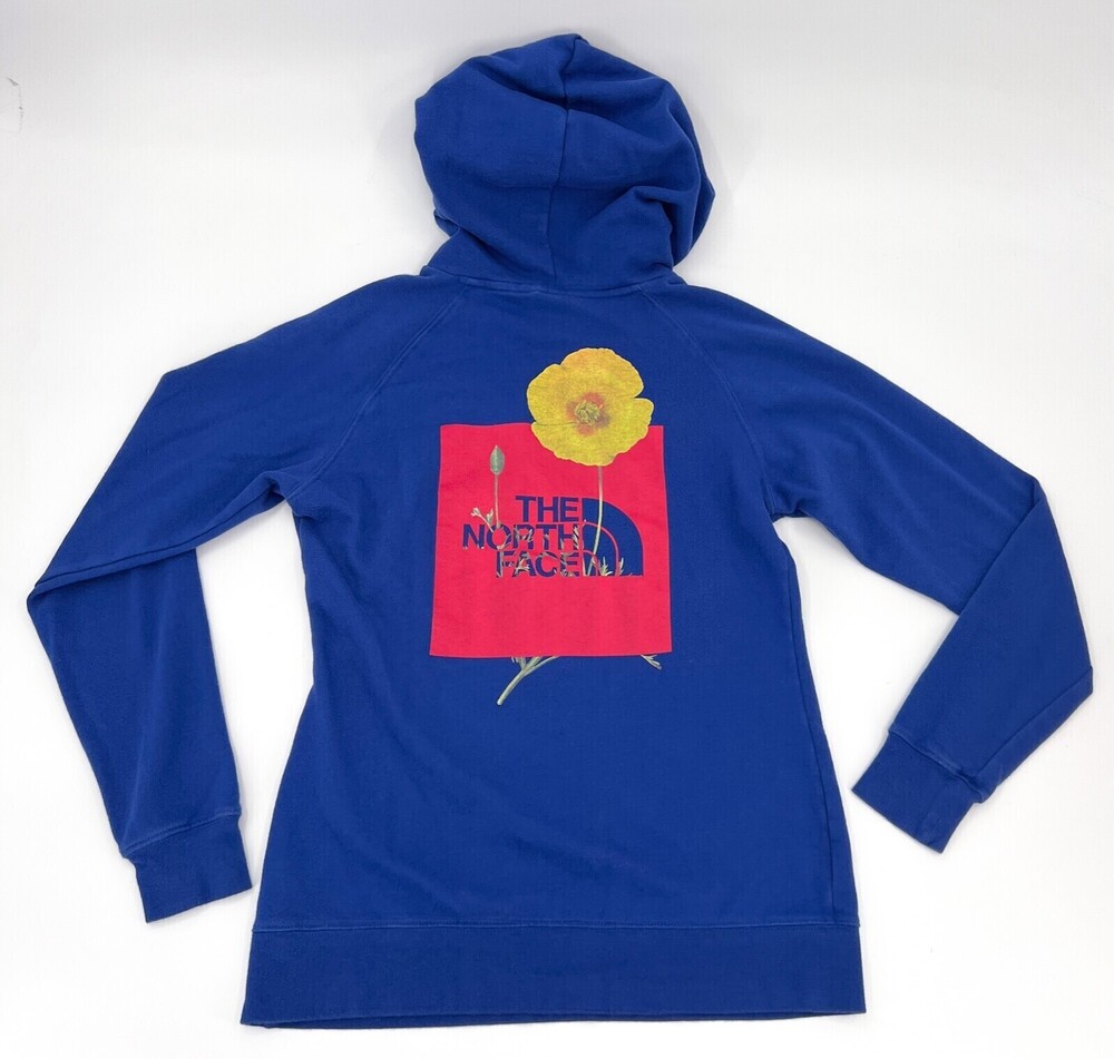 The North Face Sweater Womens Small Blue Hoodie Sweatshirt Pullover Poppies - Picture 2 of 8